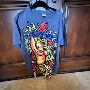 Ed Hardy Blue T-Shirt with Colorful Graphic
